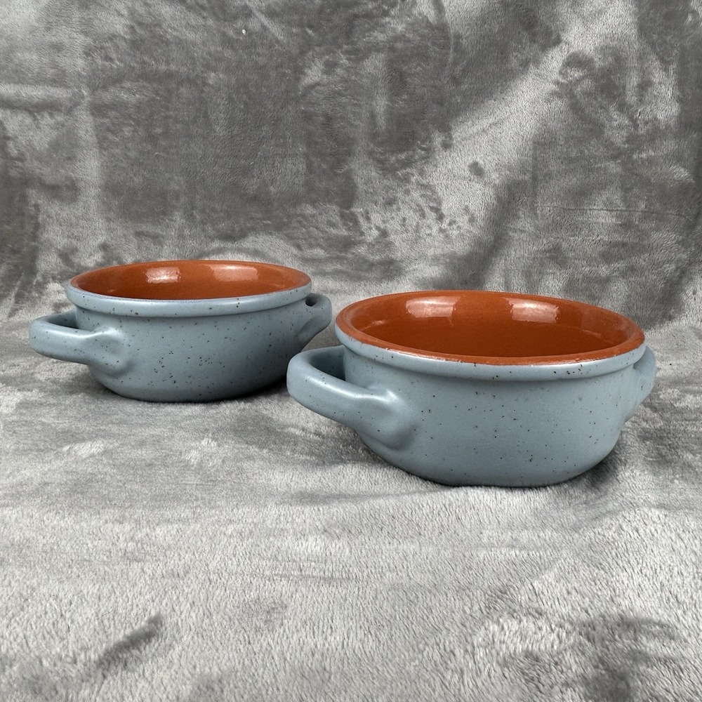 DE SILVA Made in Italy Set of 2 Terracotta 5" Soup Bowls Gray Blue & Orange EUC